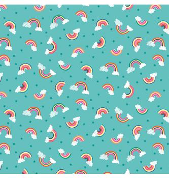 Patchwork tkanina Daydream rainbows turquoise | 110cm