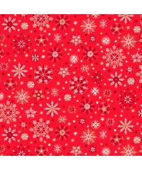 MAKOWER Patchwork tkanina Scandi snowflakes cream on red | 110cm 2457/R5