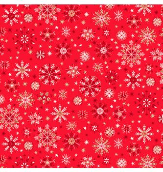 Patchwork tkanina Scandi snowflakes cream on red | 110cm