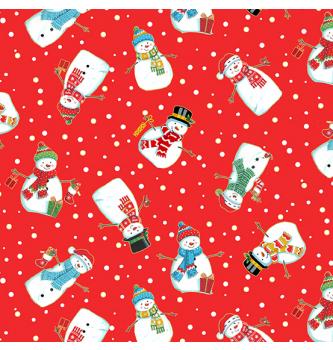 Patchwork tkanina Merry snowmen red | 110cm