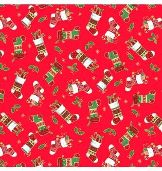 Patchwork tkanina Merry stocking red | 110cm